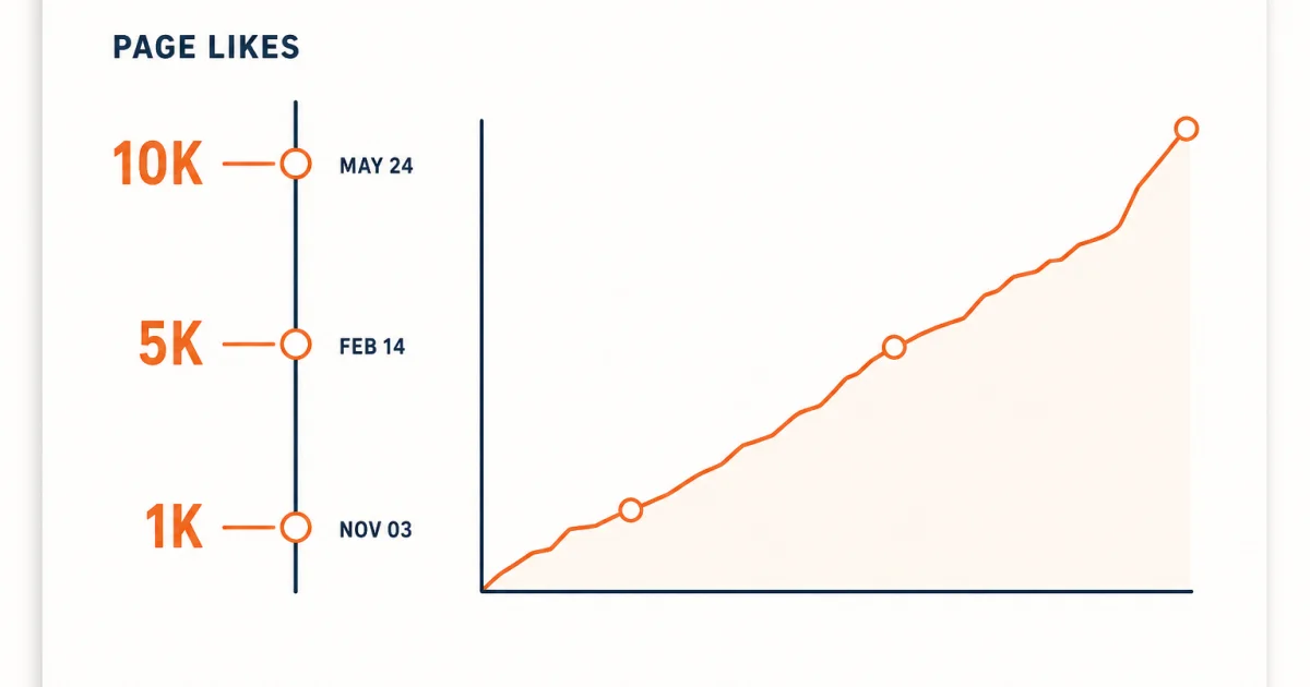 Milestone ladder with dated rungs at one thousand, five thousand and ten thousand page likes