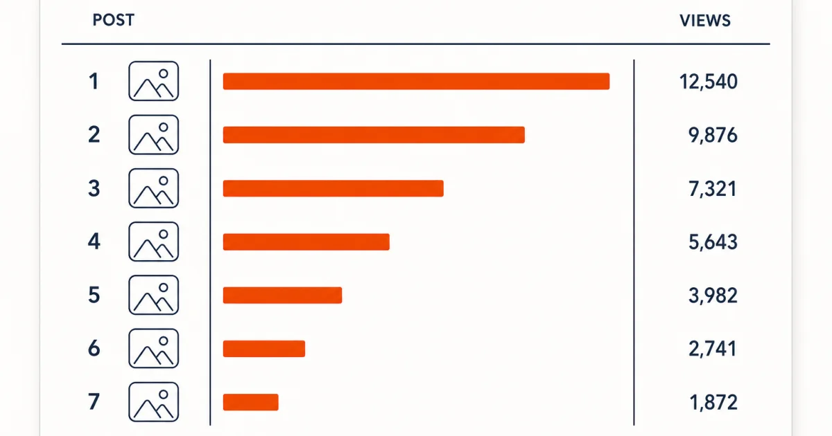 Table of seven channel posts, per post view counts descending from 12,540 to 1,872