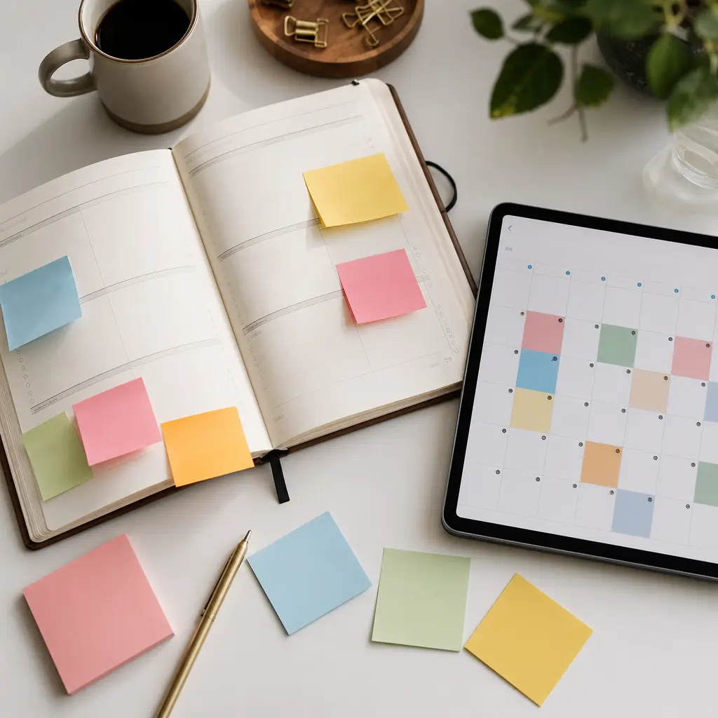 Color-coded planning is essential for organizing different content pillars and platform deadlines.