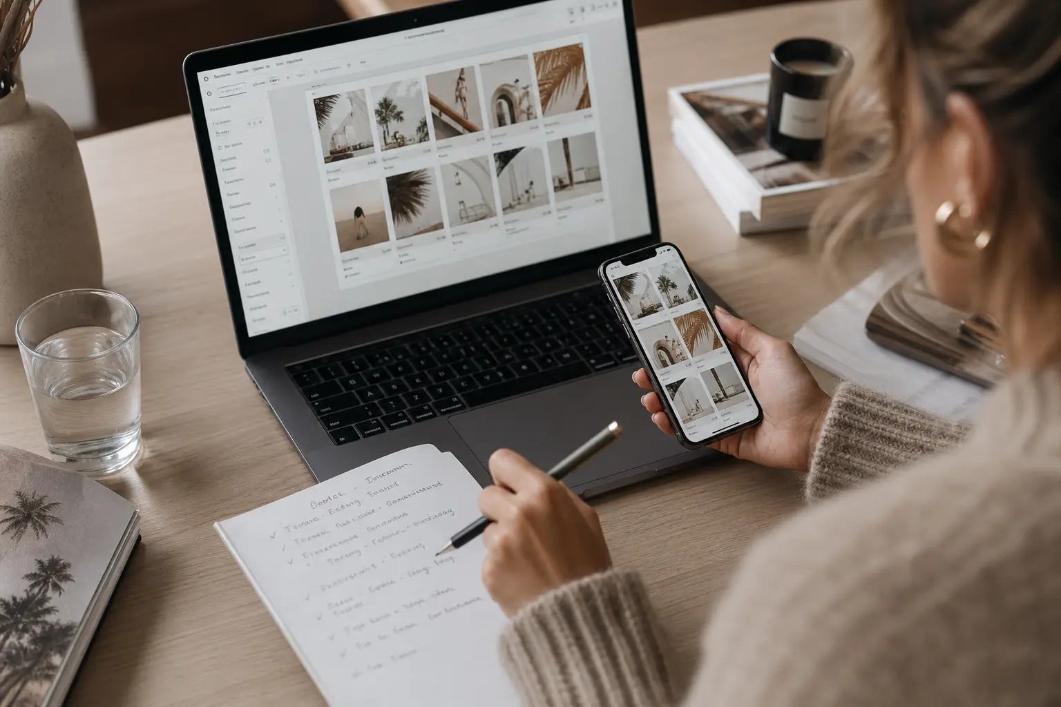 A creator planning a save-focused Instagram carousel with a visible checklist.