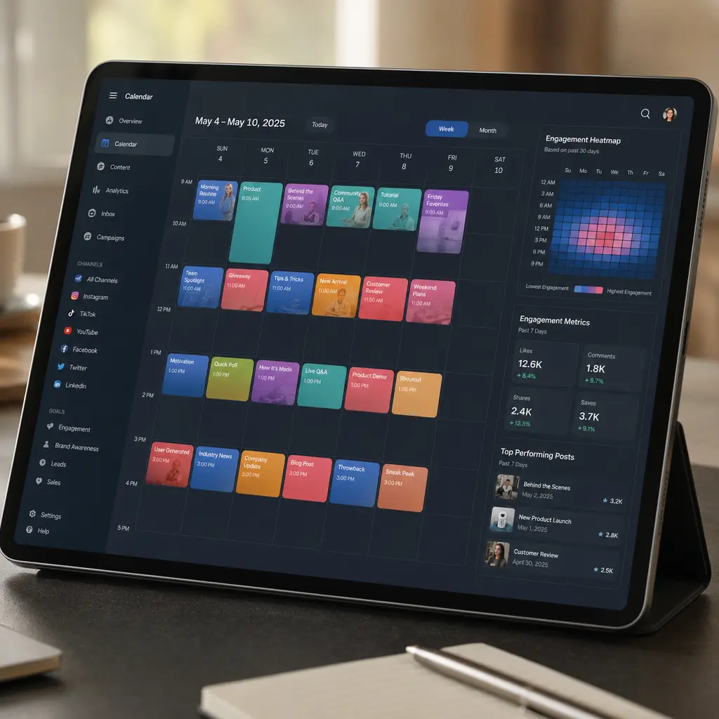 A detailed content calendar used to track posting frequency and engagement trends.