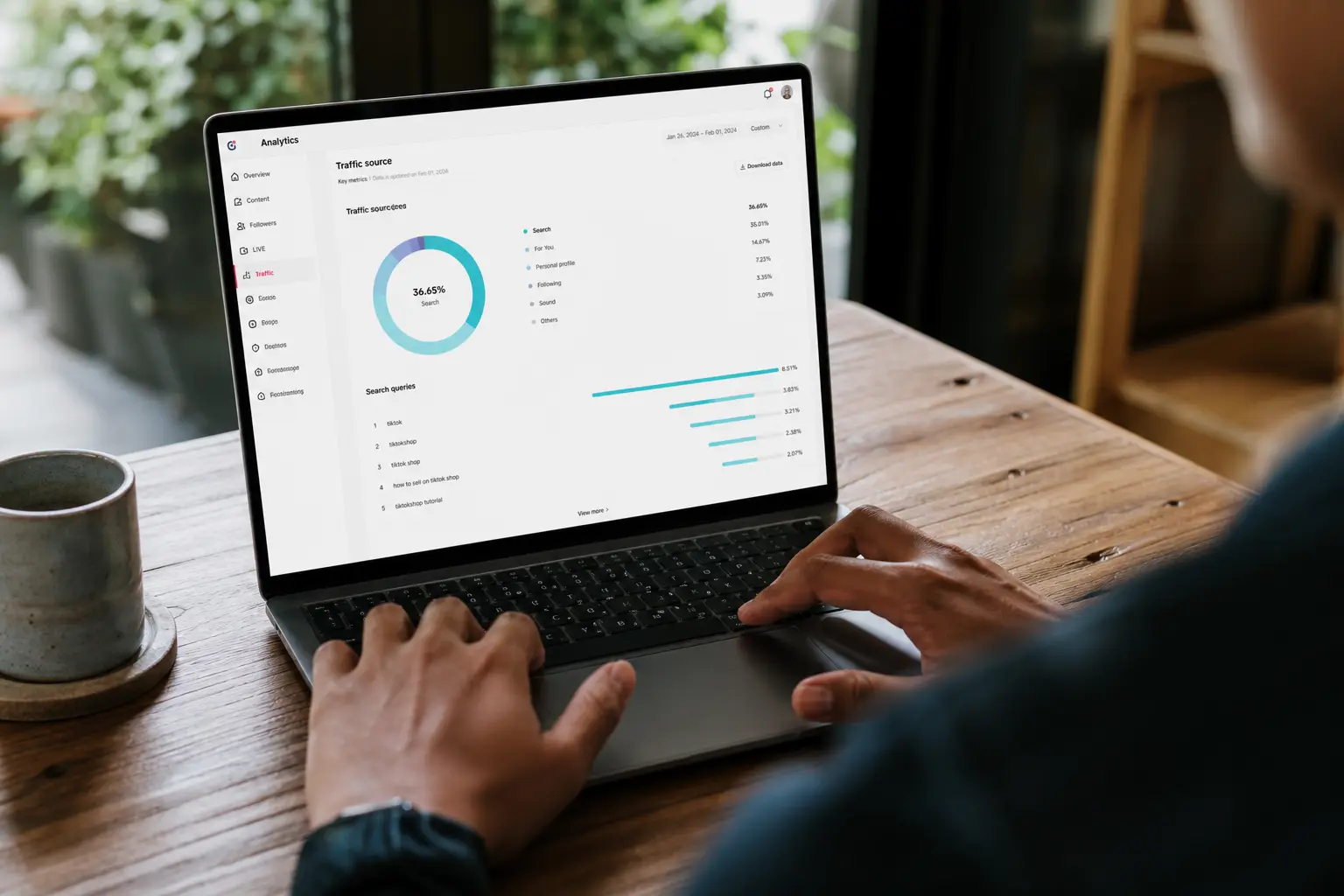 Tracking search as a traffic source in TikTok Analytics.